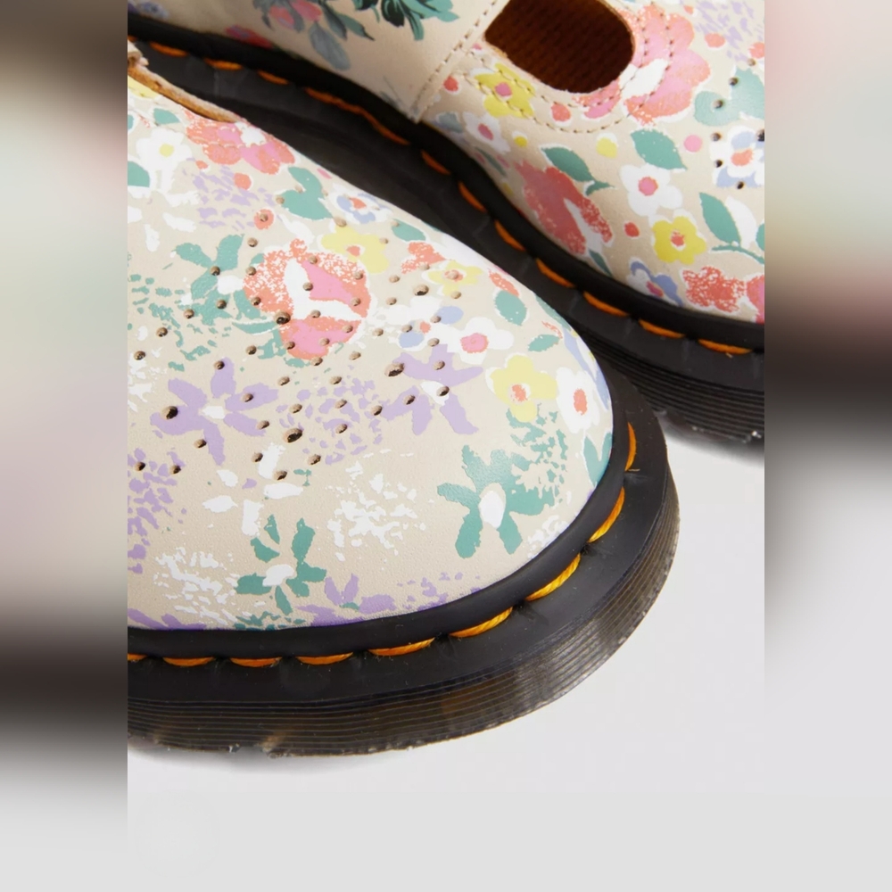 Dr. Martens 8065 Floral Mash Up Leather Mary Jane Shoes Parchment Beige Size 8 - Picture 5 of 8